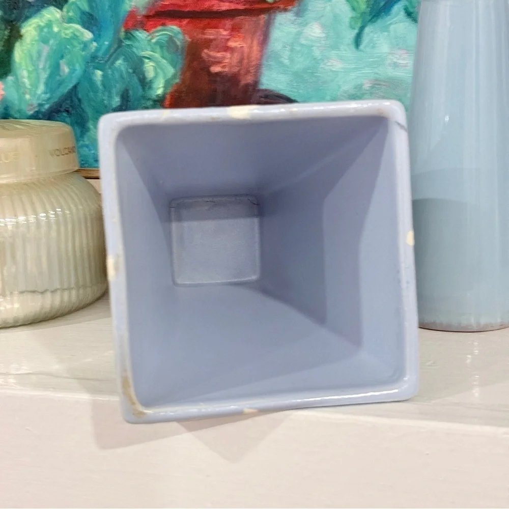 Blue Ceramic Vase Hand-Painted Ribbons